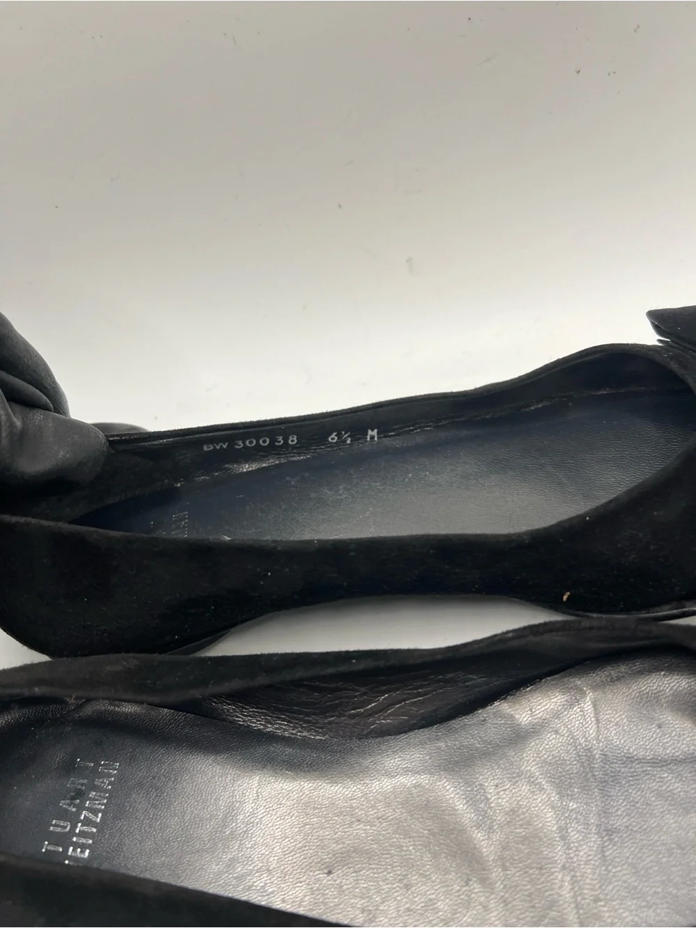 Stuart Weitzman Black Suede Pointed Toe Flats with Bow